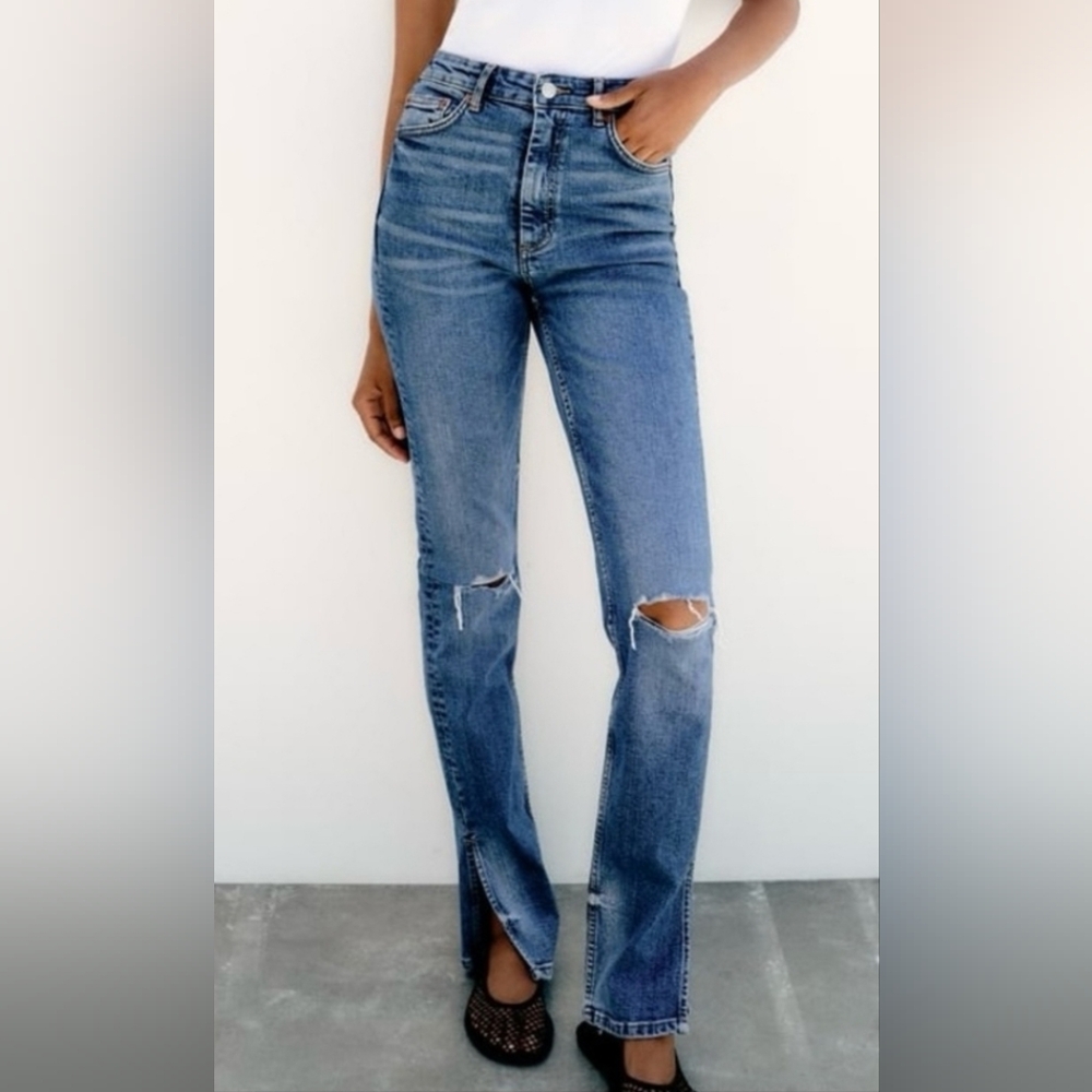 Zara Full Length High Rise Split Hem Jeans Size 2 EUC